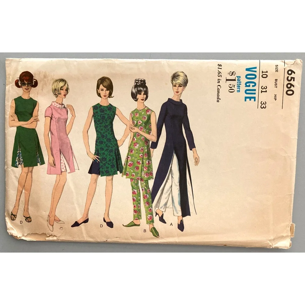 Vogue 6560 Pattern Mod Princess-shape Tunic Pants Misses Sz 10 Bust 31 Uncut 60s